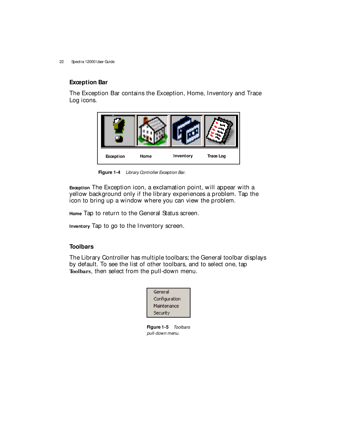 Spectra Logic Spectra 12000 manual Exception Bar, Toolbars 