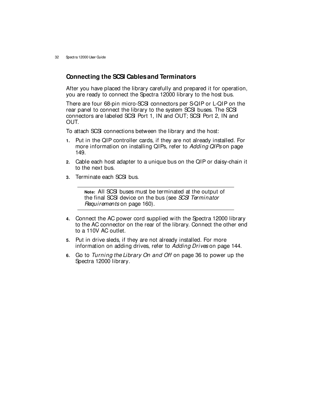 Spectra Logic Spectra 12000 manual Connecting the Scsi Cables and Terminators 