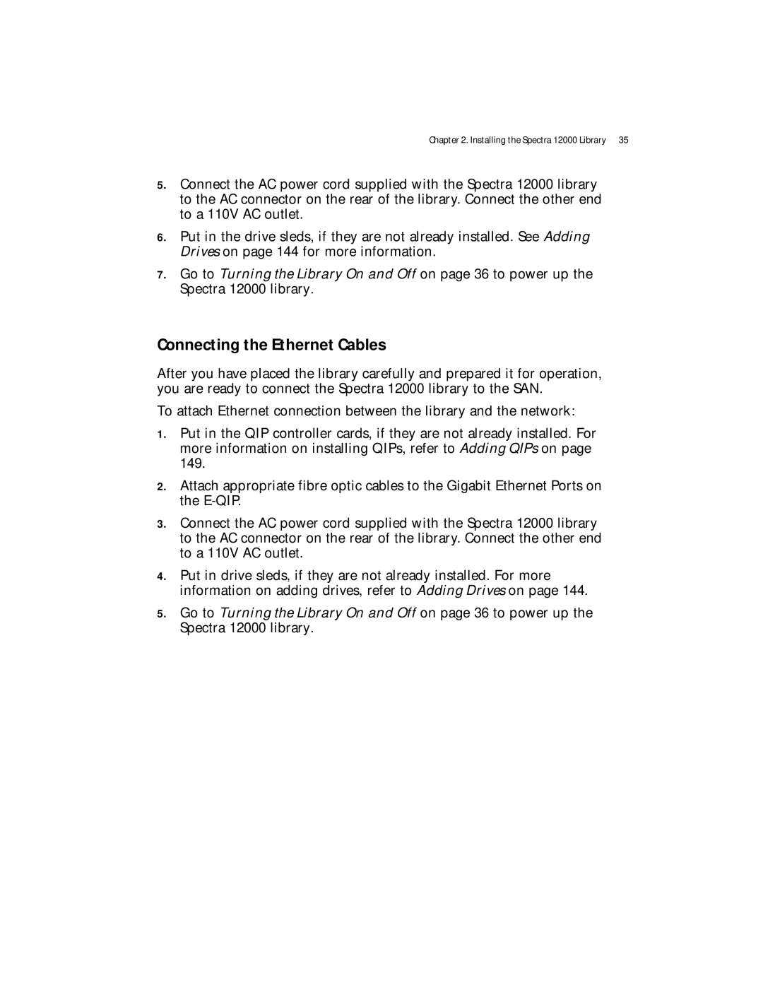 Spectra Logic Spectra 12000 manual Connecting the Ethernet Cables 