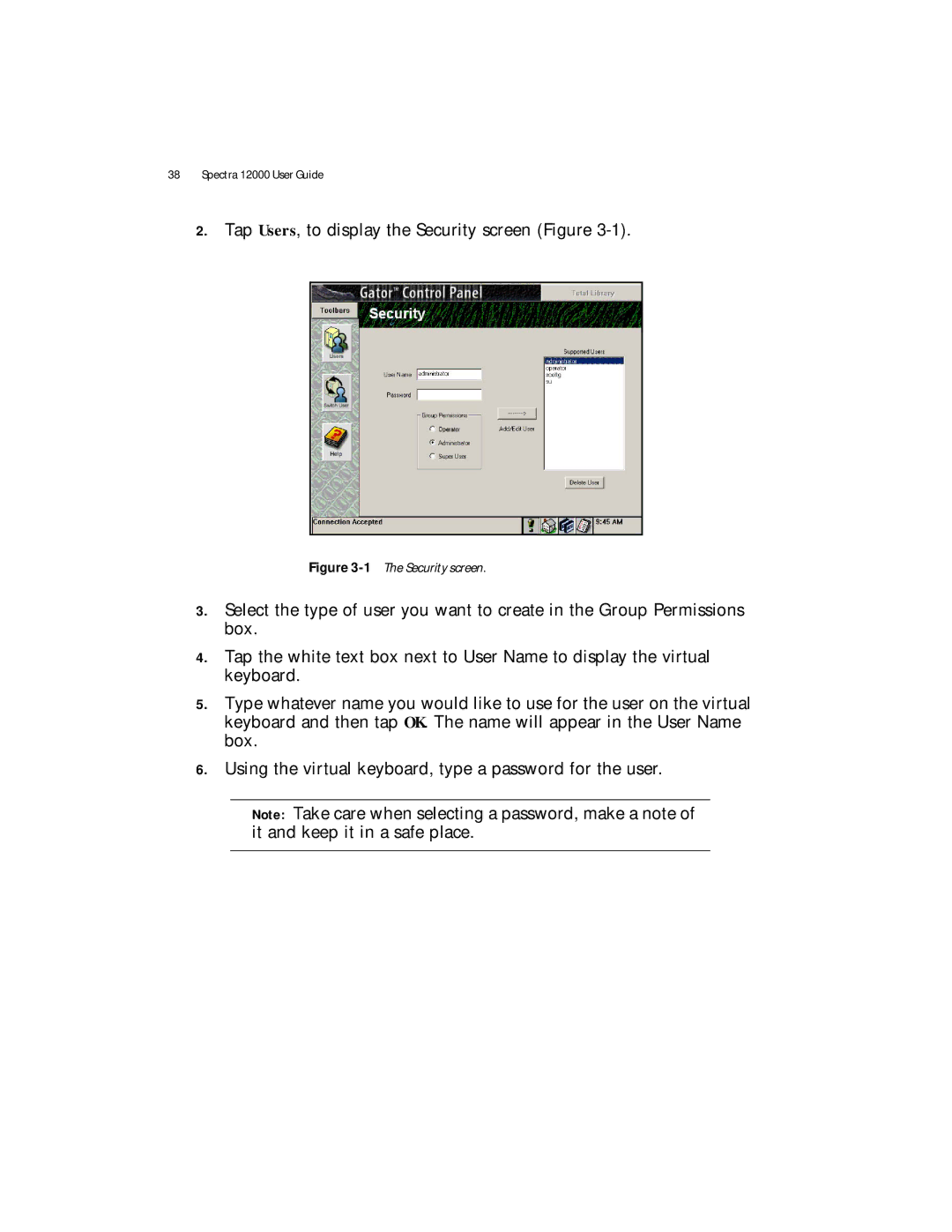 Spectra Logic Spectra 12000 manual 1The Security screen 