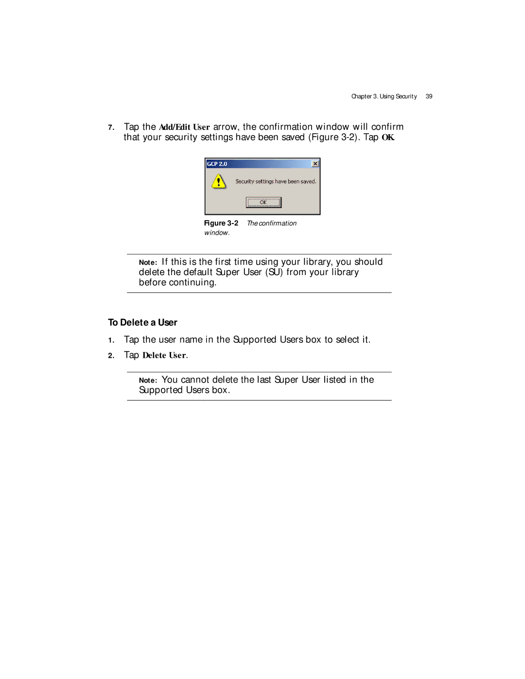 Spectra Logic Spectra 12000 manual To Delete a User, Confirmation window 