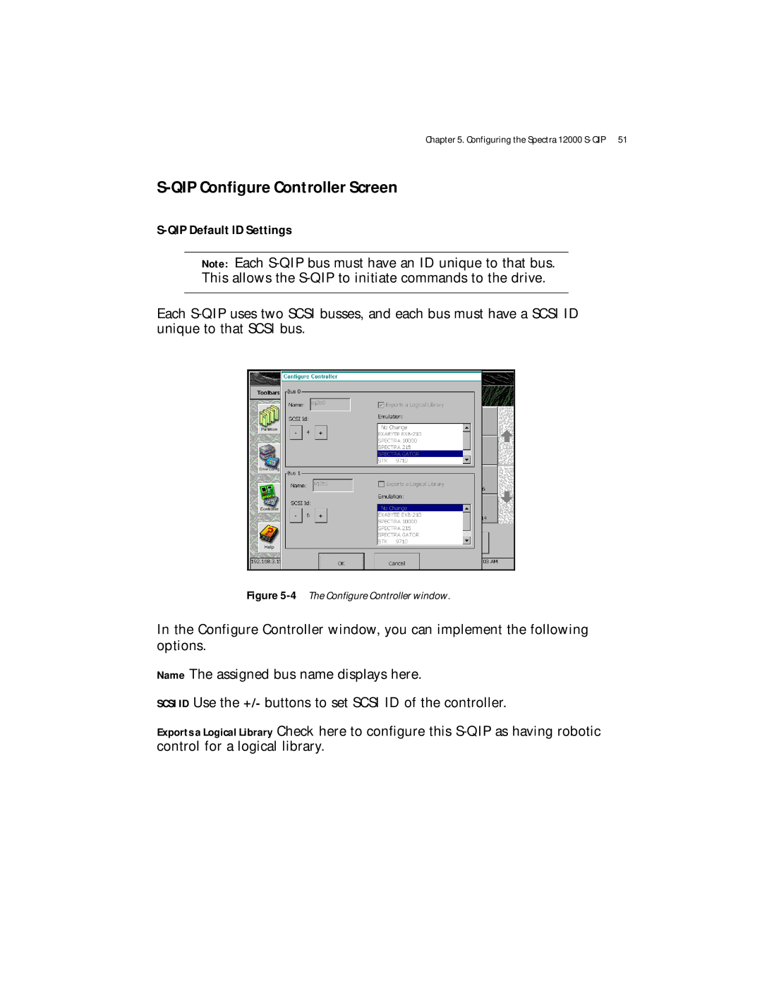 Spectra Logic Spectra 12000 manual QIP Configure Controller Screen, QIP Default ID Settings 