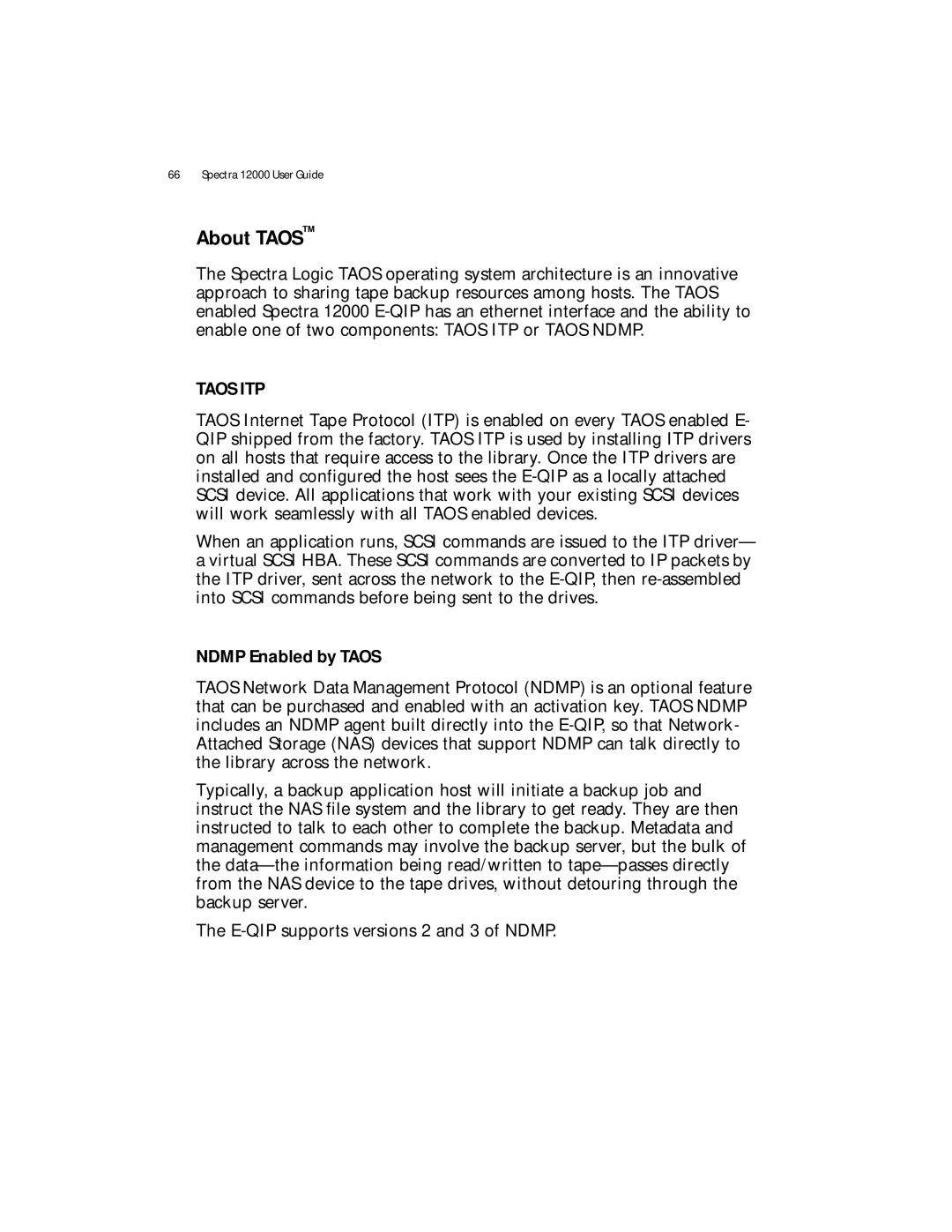 Spectra Logic Spectra 12000 manual About Taos, Ndmp Enabled by Taos 