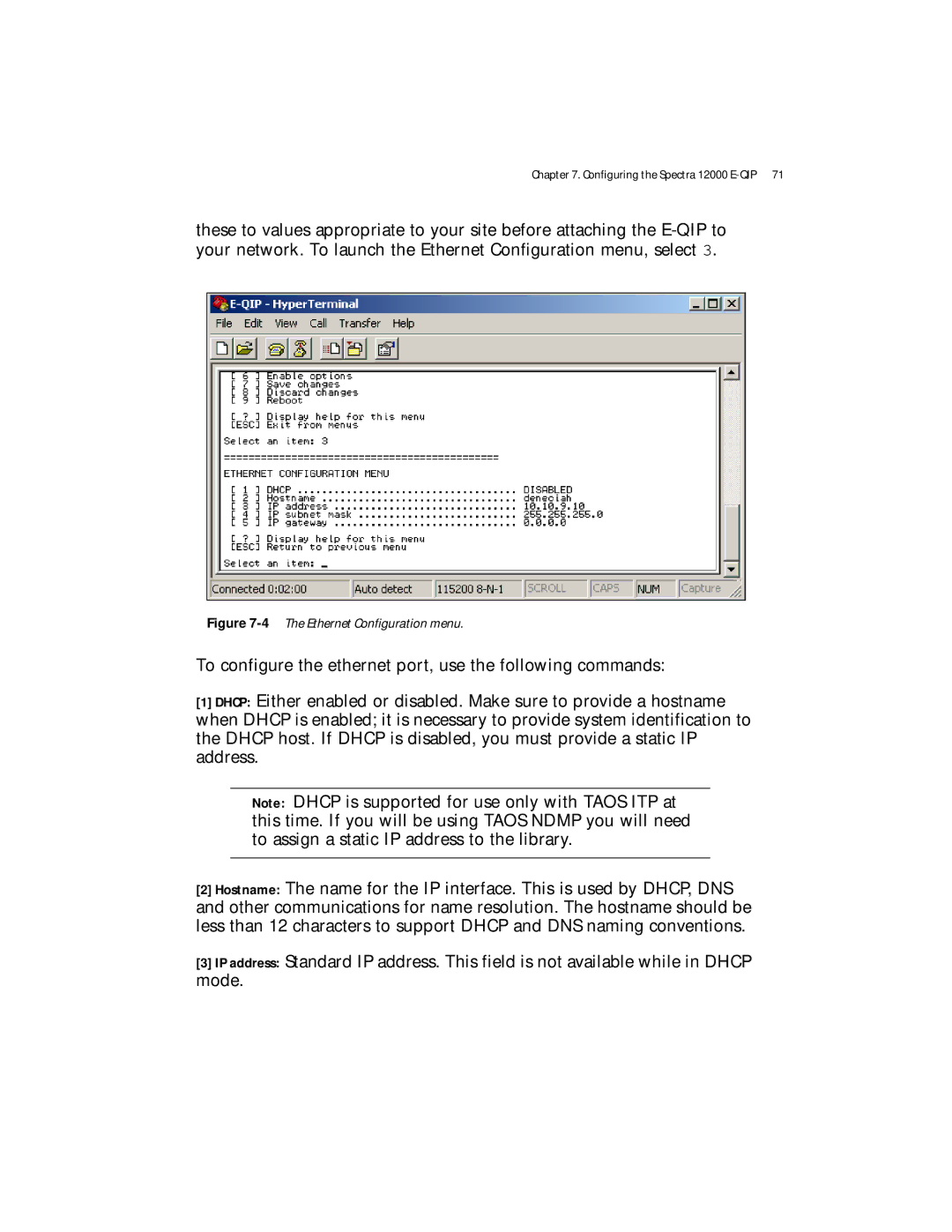 Spectra Logic Spectra 12000 manual 4The Ethernet Configuration menu 