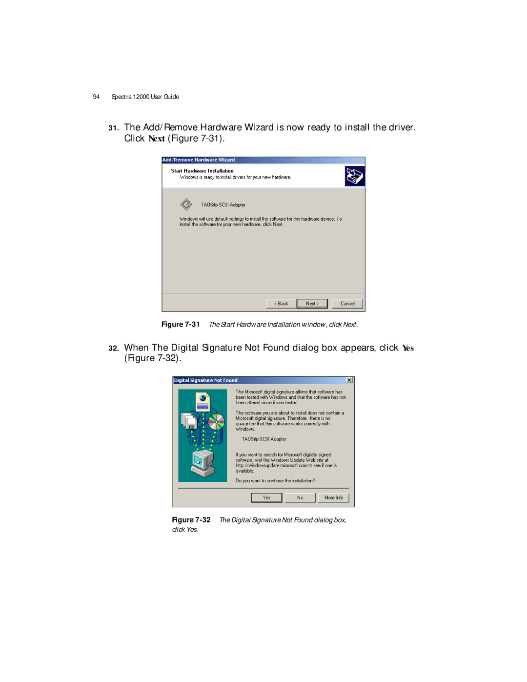 Spectra Logic Spectra 12000 manual 31The Start Hardware Installation window, click Next 