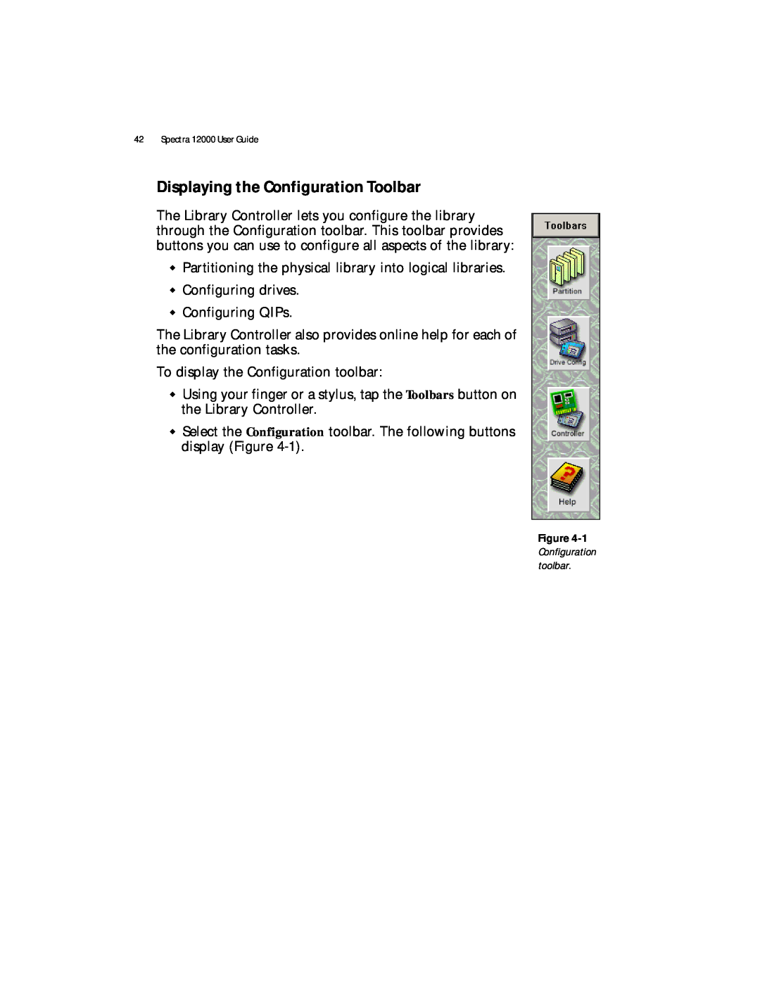 Spectra Logic Spectra 12000 manual Displaying the Configuration Toolbar 