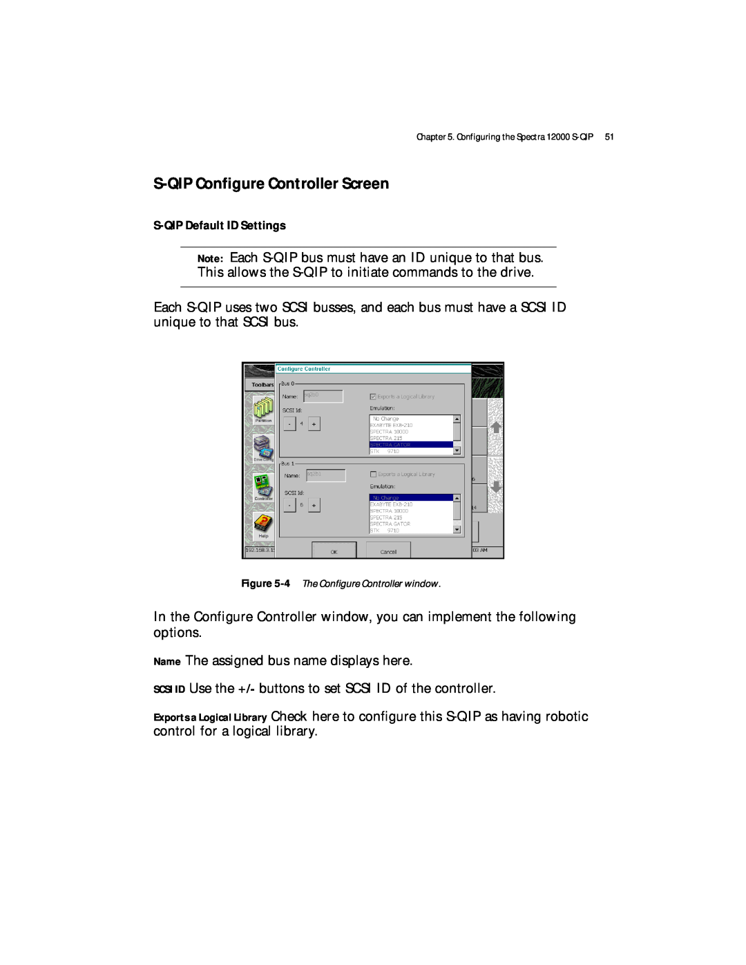 Spectra Logic Spectra 12000 manual S-QIP Configure Controller Screen, S-QIP Default ID Settings 