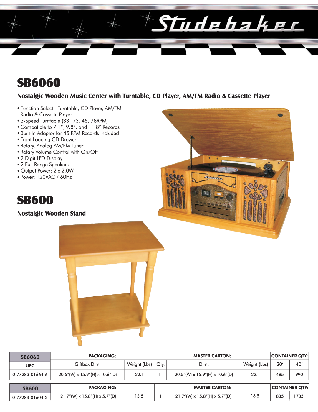 Spectra SB6060 manual SB600, Nostalgic Wooden Stand 