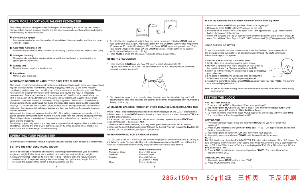 Spectra TP-10 warranty Know More about Your Talking Pedometer, Operating Your Pedometer, Setting the Clock 