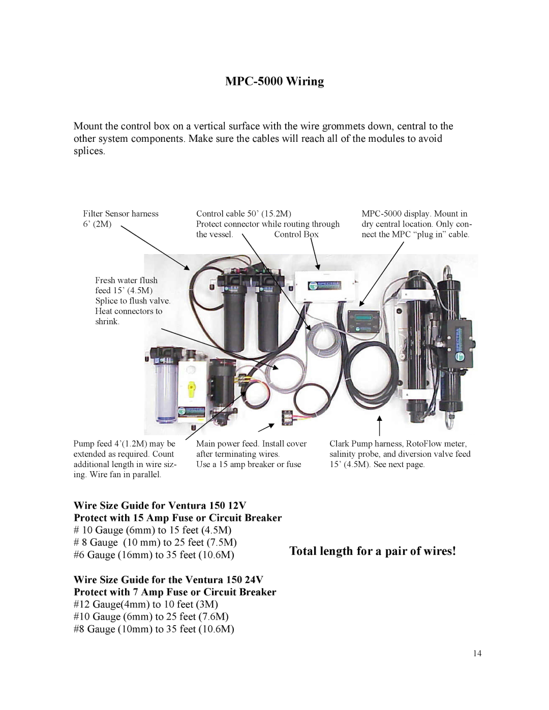 Spectra Watermakers owner manual MPC-5000 Wiring, Total length for a pair of wires 