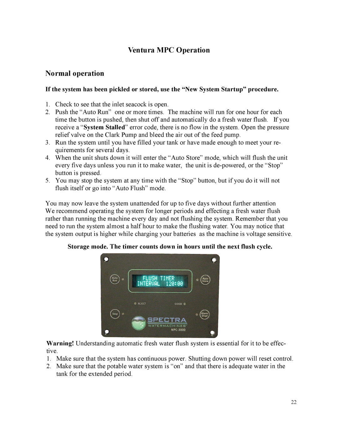 Spectra Watermakers MPC-5000 owner manual Ventura MPC Operation Normal operation 