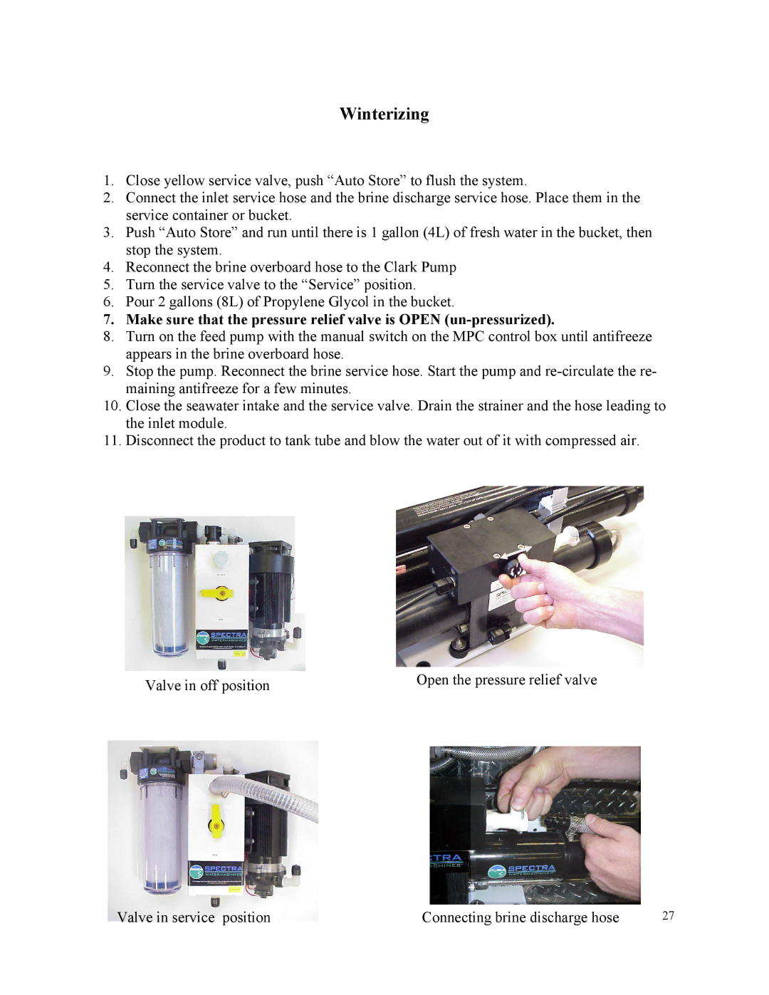 Spectra Watermakers MPC-5000 owner manual Winterizing 