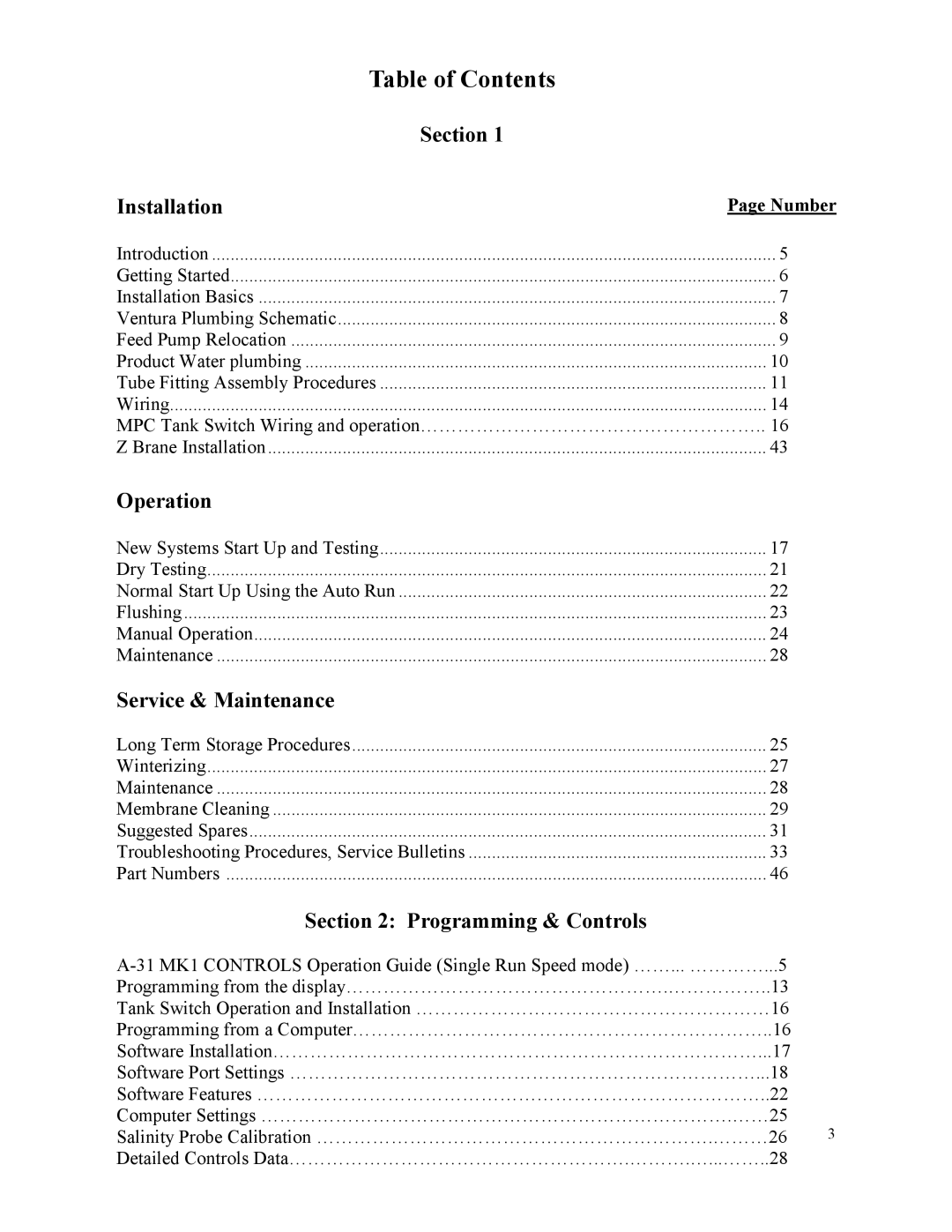 Spectra Watermakers MPC-5000 owner manual Table of Contents 