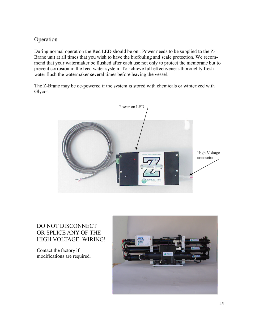 Spectra Watermakers MPC-5000 owner manual Do not Disconnect Or Splice ANY High Voltage Wiring 