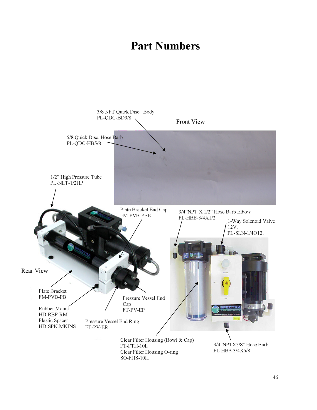 Spectra Watermakers MPC-5000 owner manual Part Numbers 