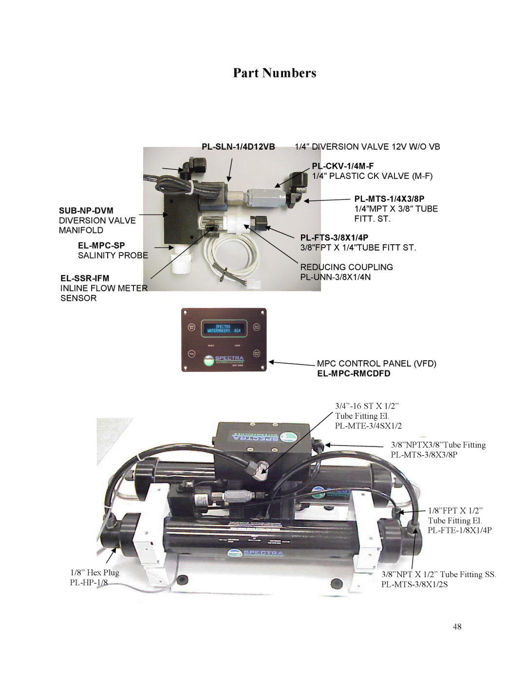 Spectra Watermakers MPC-5000 owner manual PL-CKV-1/4M-F 