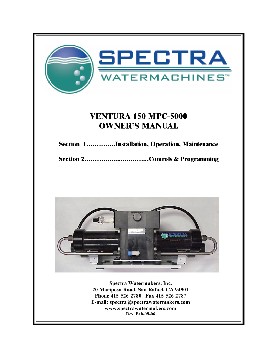 Spectra Watermakers MPC-5000 owner manual 