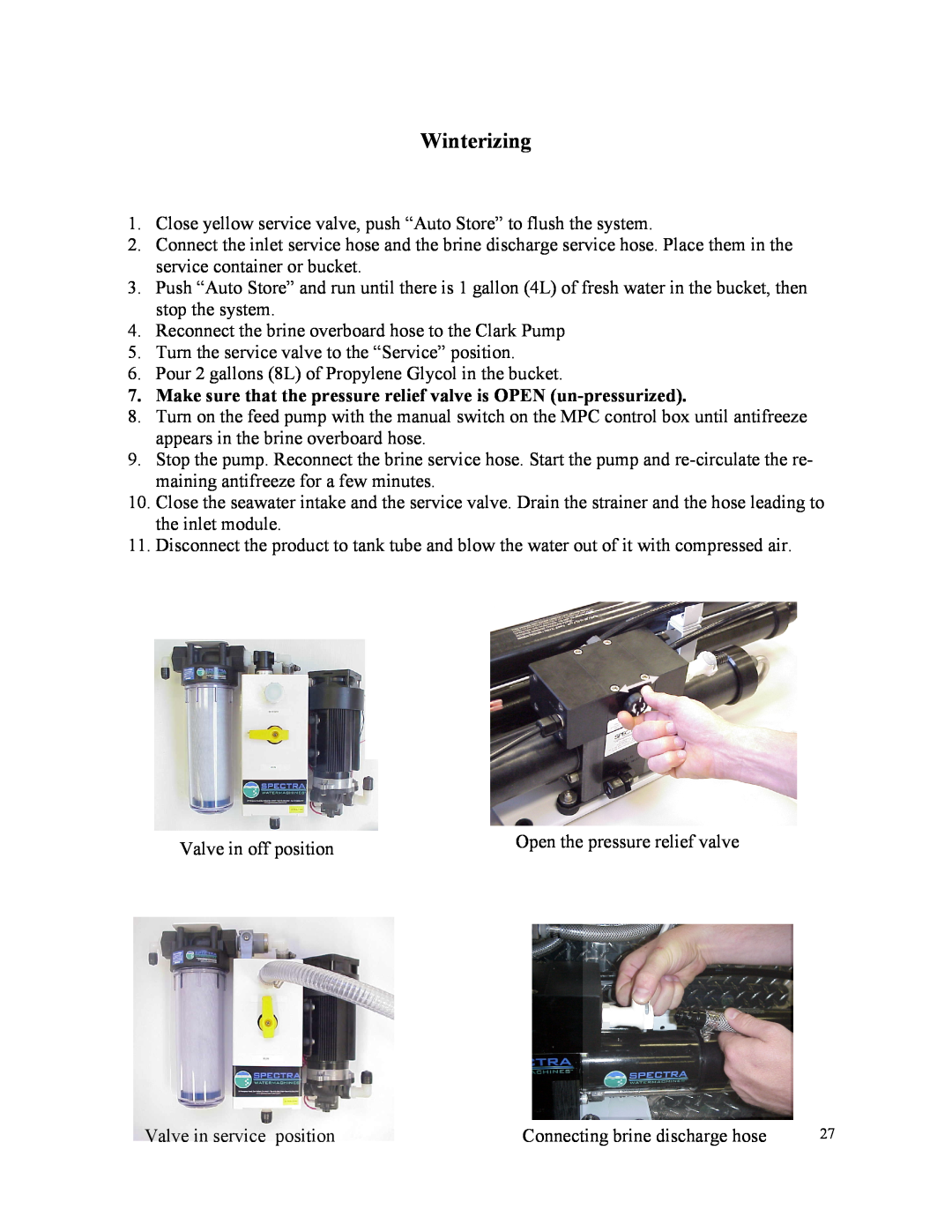 Spectra Watermakers MPC-5000 owner manual Winterizing 