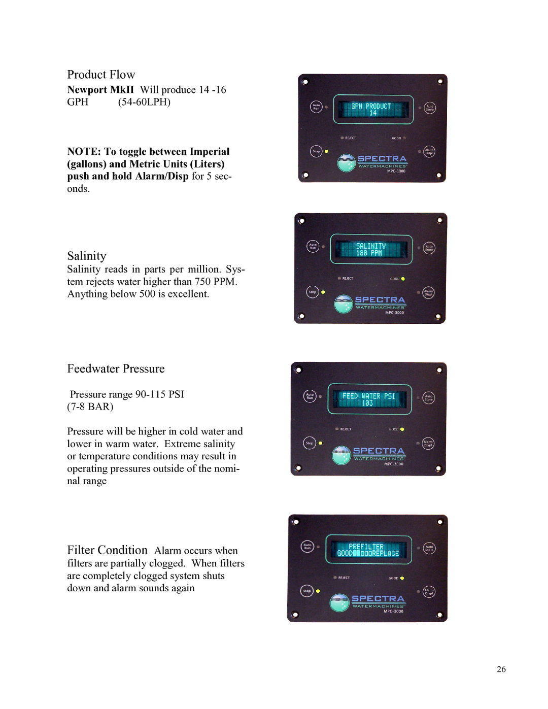 Spectra Watermakers Newport 400 owner manual Product Flow 