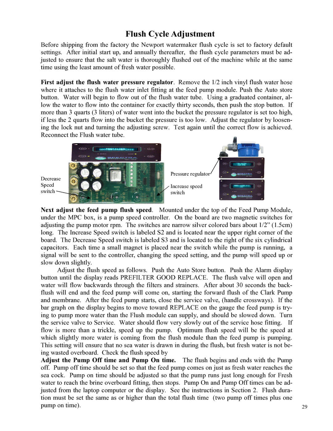 Spectra Watermakers Newport 400 owner manual Flush Cycle Adjustment 