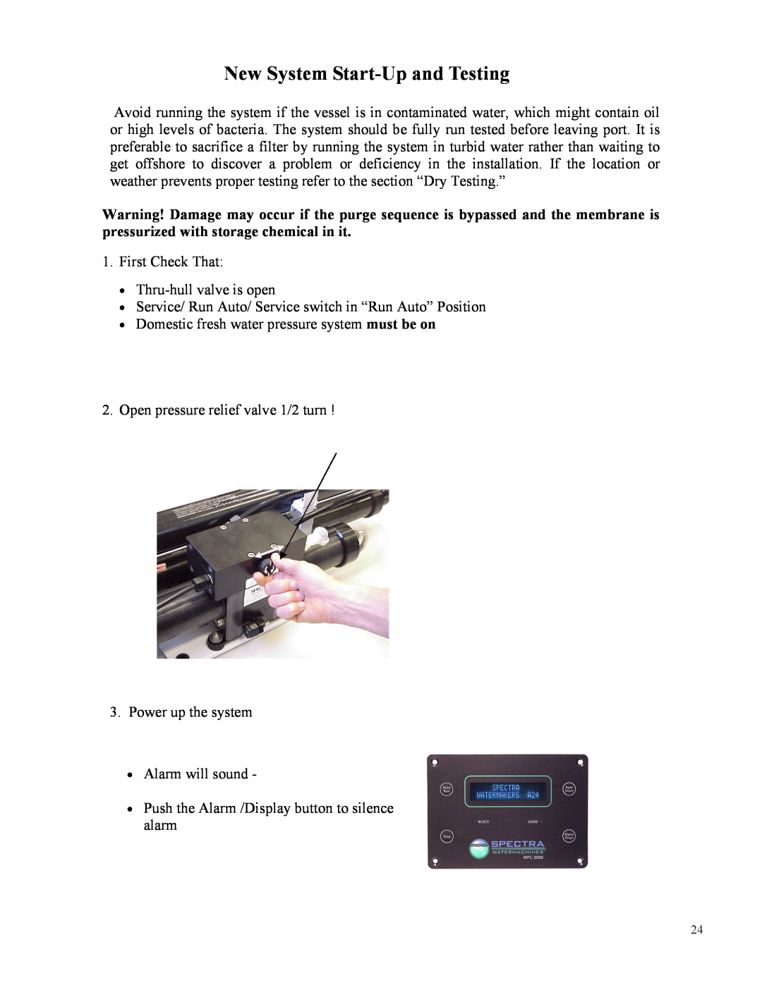 Spectra Watermakers Newport 400 owner manual New System Start-Upand Testing 