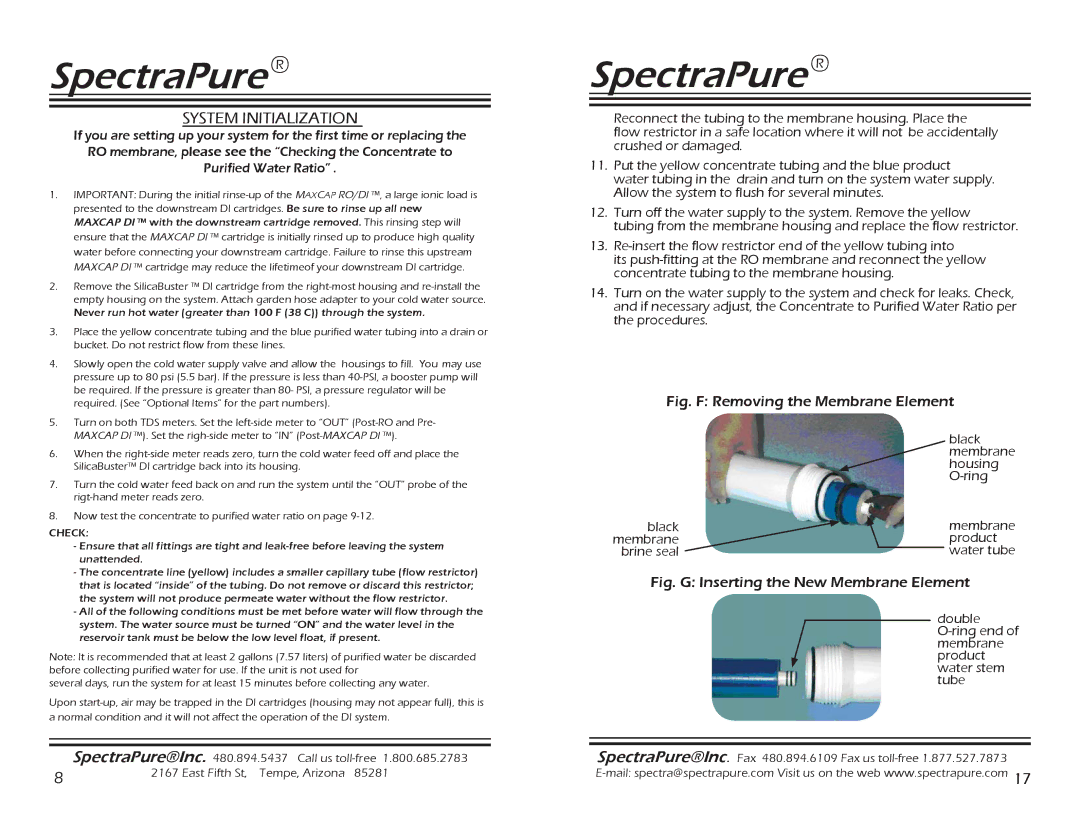 Spectra Watermakers CF-0.5-10, SF-MT-0.5-10, MEM-90,150 manual System Initialization, Check 