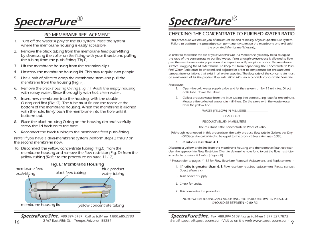 Spectra Watermakers SF-MT-0.5-10, MEM-90,150 RO Membrane Replacement, Checking the Concentrate to Purified Water Ratio 