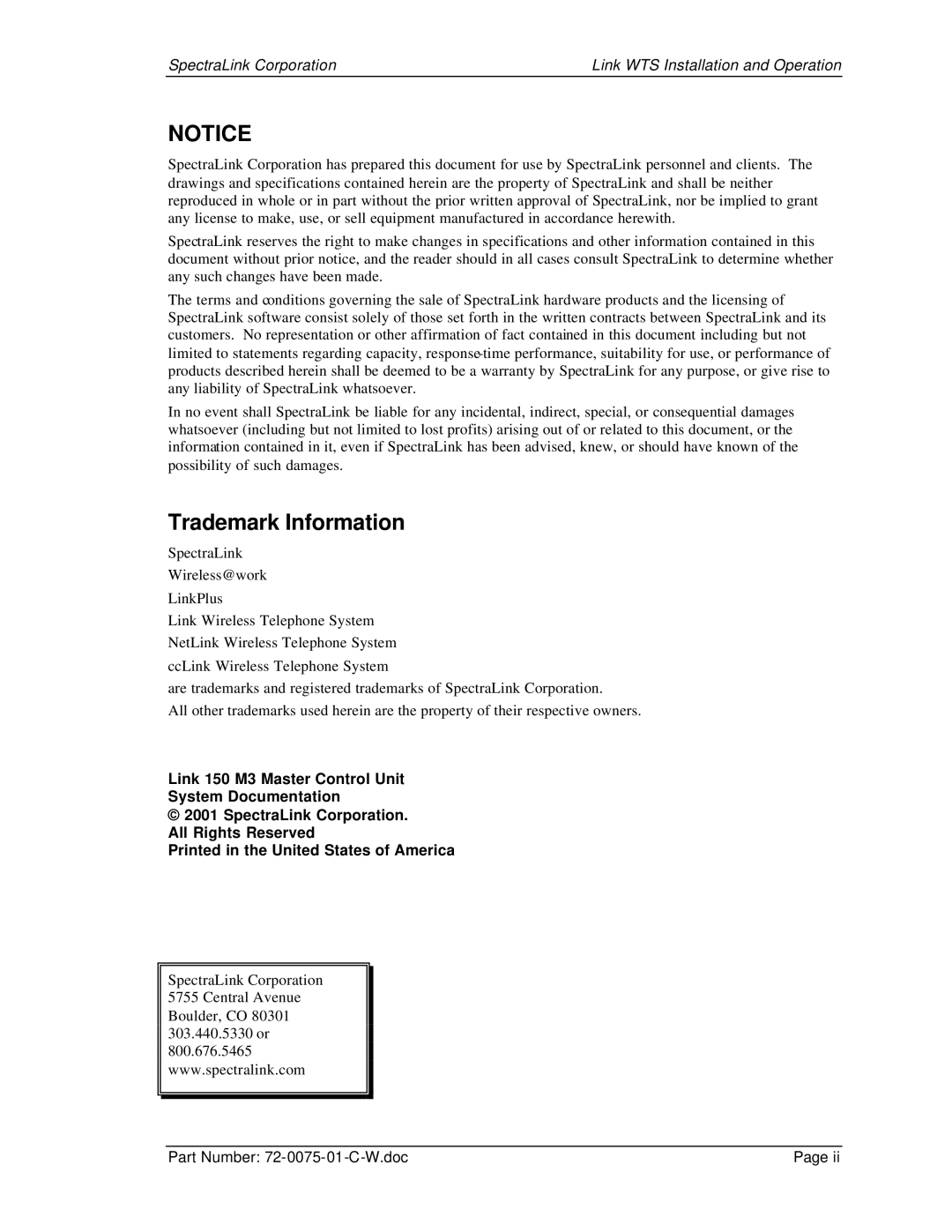 SpectraLink 150 M3 MCU manual Trademark Information 