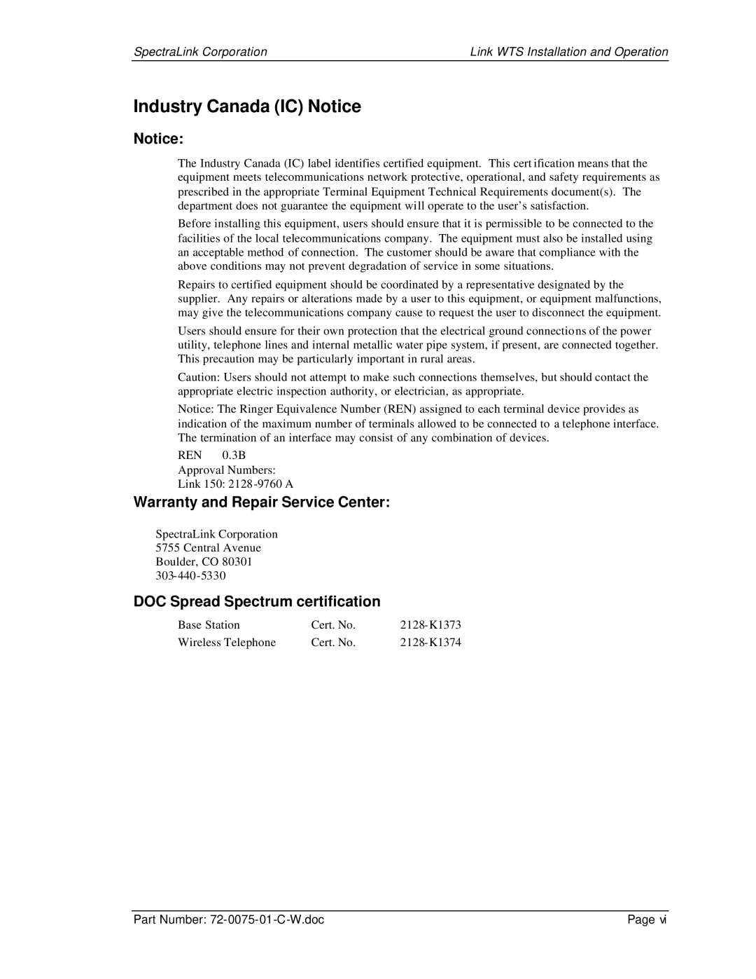 SpectraLink 150 M3 MCU manual Industry Canada IC Notice 