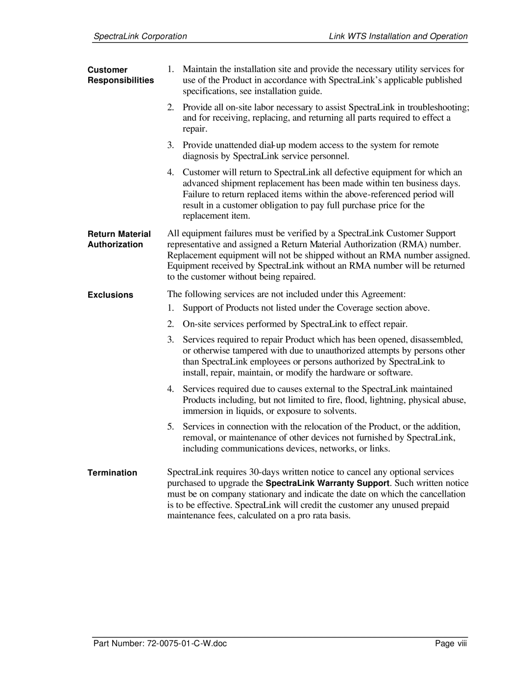 SpectraLink 150 M3 MCU manual Customer Responsibilities Return Material Authorization 