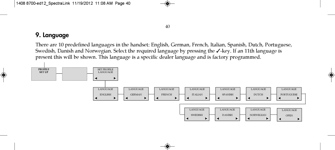 SpectraLink 2345000 manual Language, Set Up 