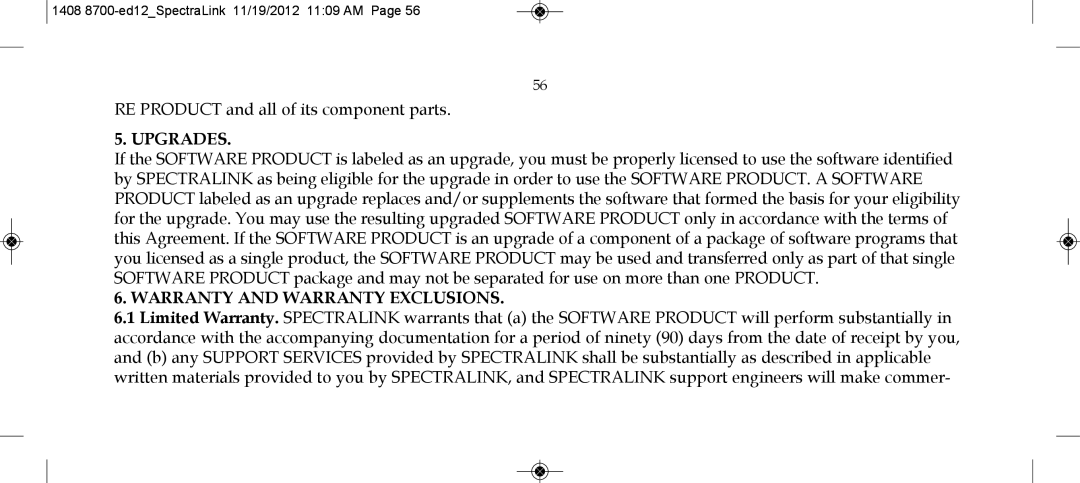 SpectraLink 2345000 manual UPgRaDES, WaRRaNTy aND waRRaNTy ExclUSioNS 