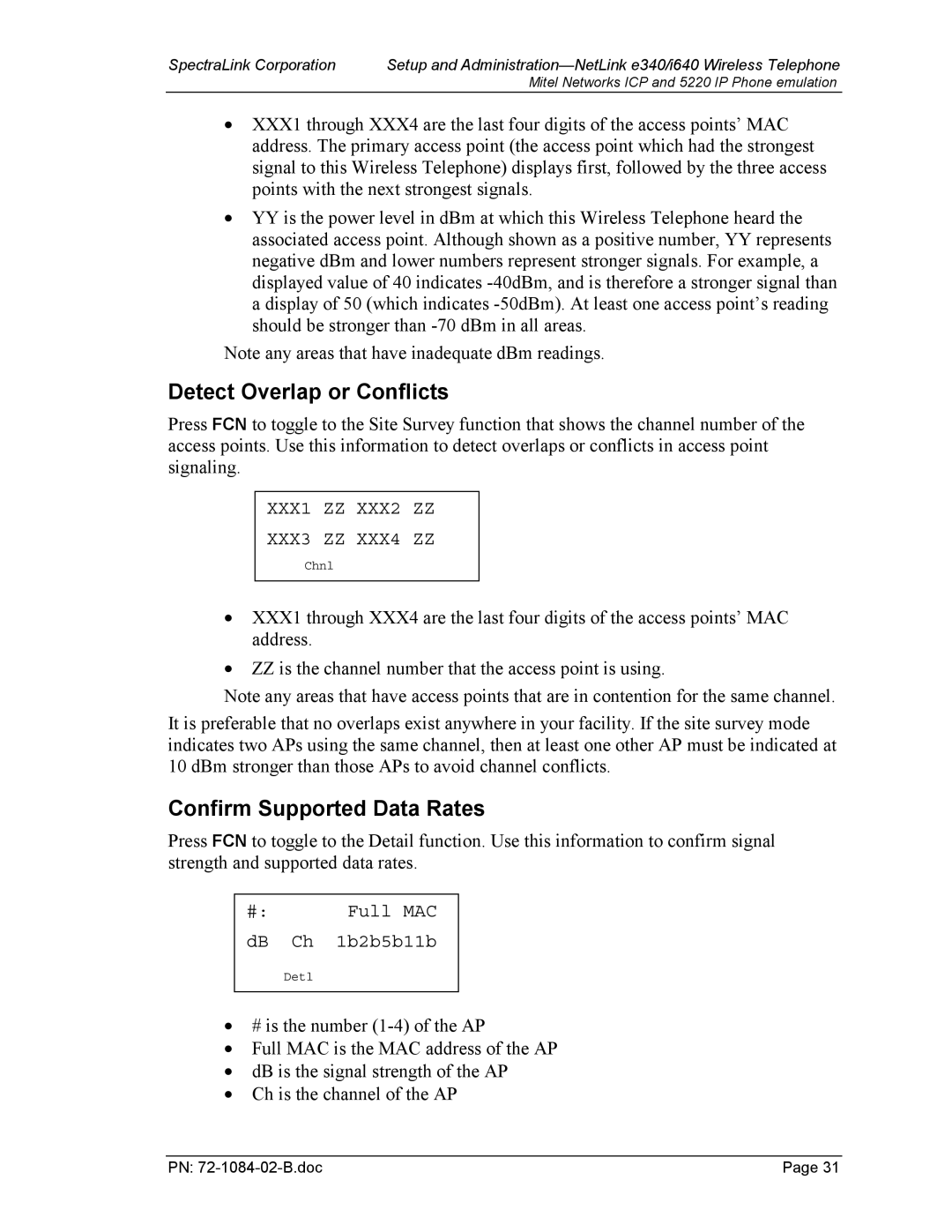 SpectraLink 72-1084-02 manual Detect Overlap or Conflicts, Confirm Supported Data Rates 