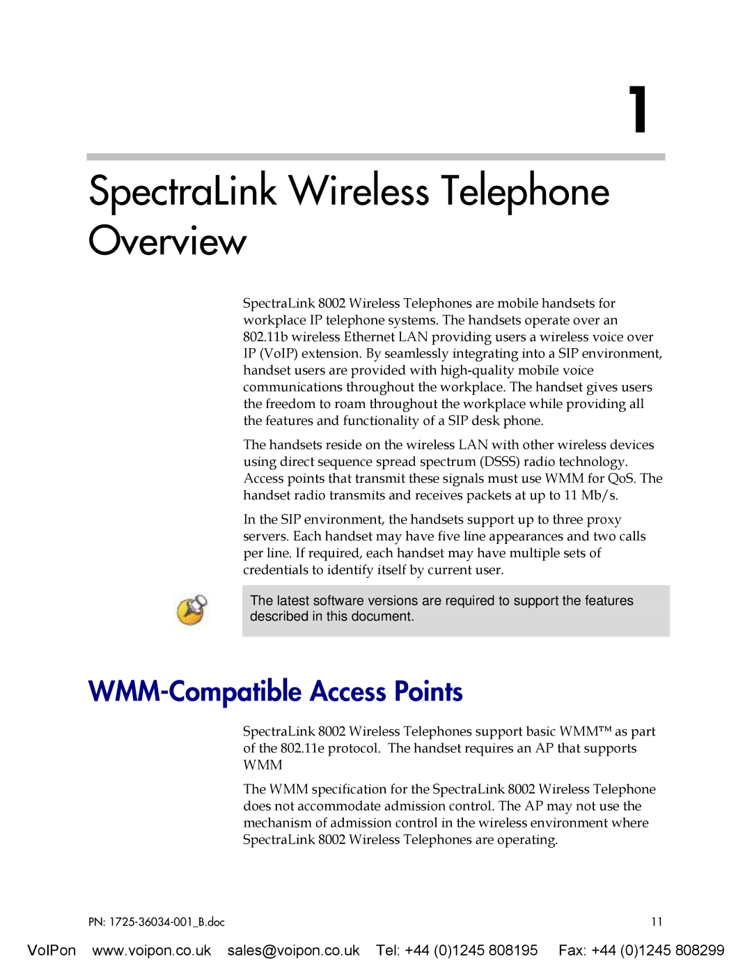 SpectraLink 8002 manual SpectraLink Wireless Telephone Overview, WMM-Compatible Access Points 