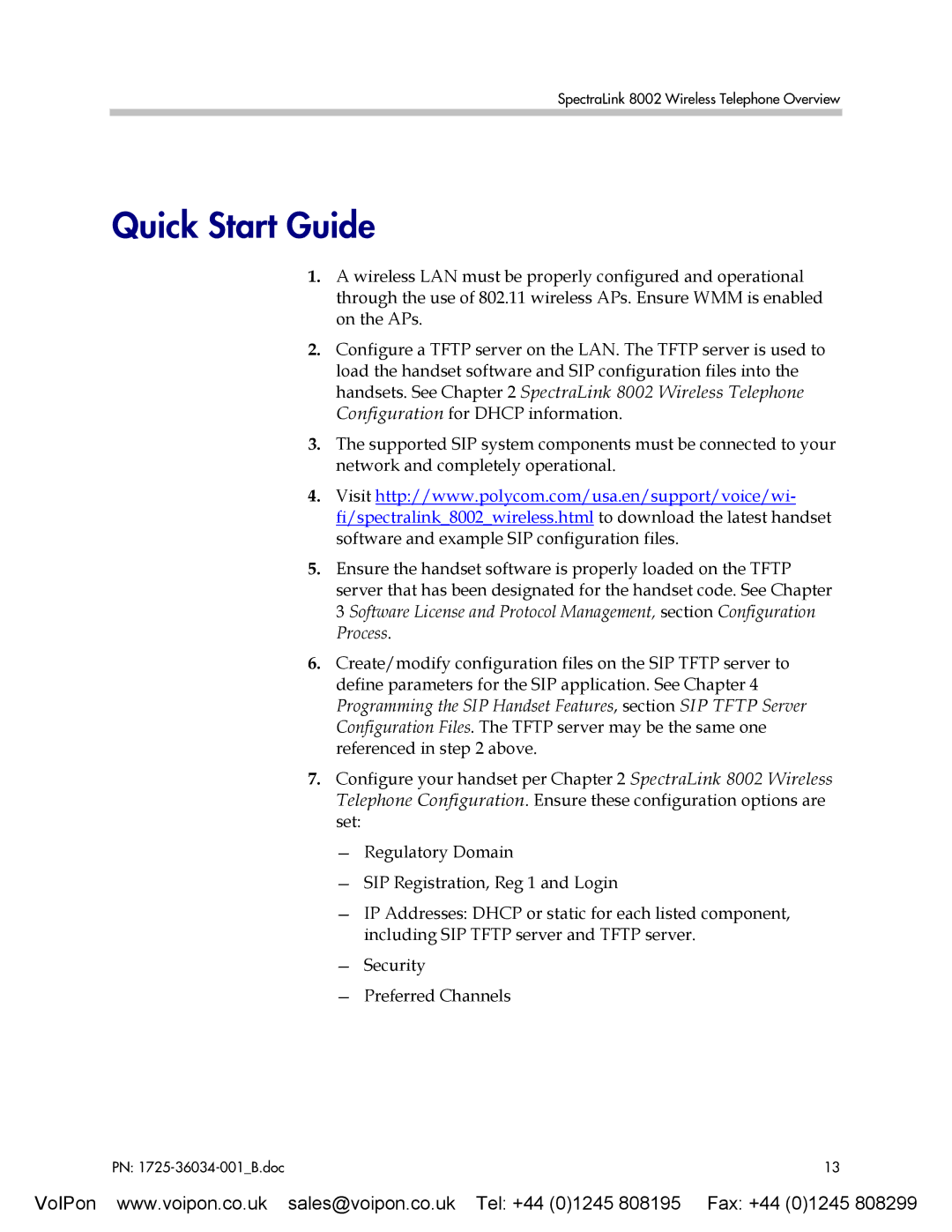 SpectraLink 8002 manual Quick Start Guide, Security Preferred Channels 