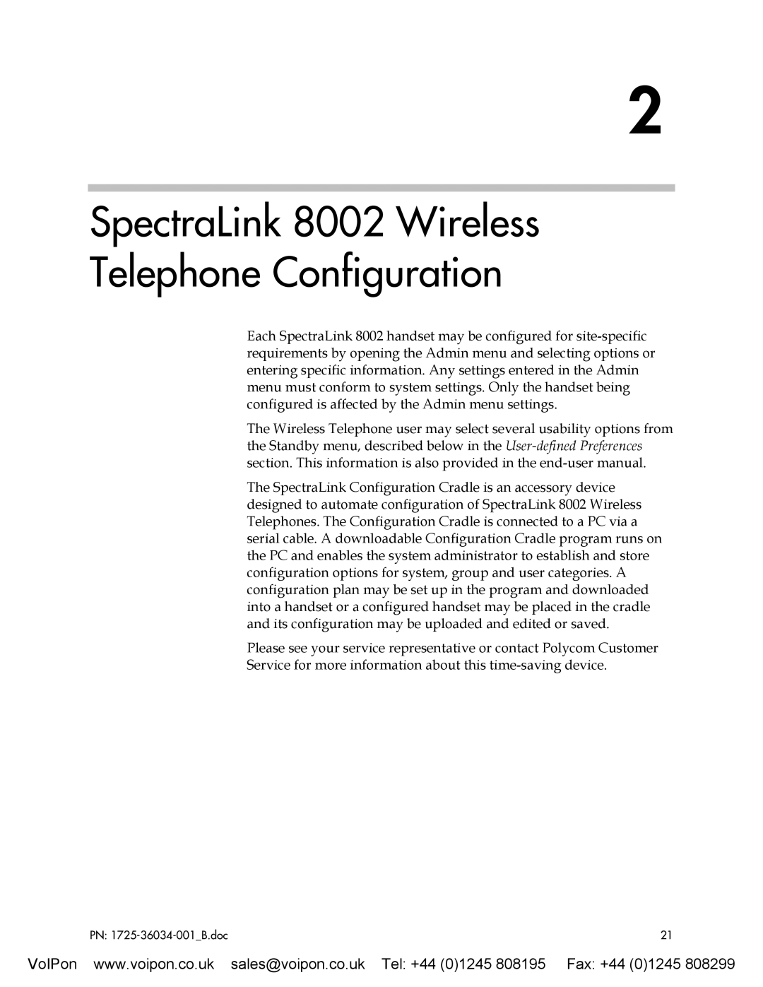 SpectraLink manual SpectraLink 8002 Wireless Telephone Configuration 