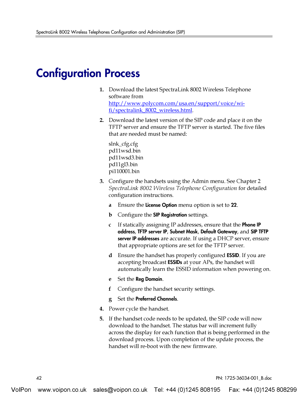 SpectraLink 8002 manual Configuration Process 