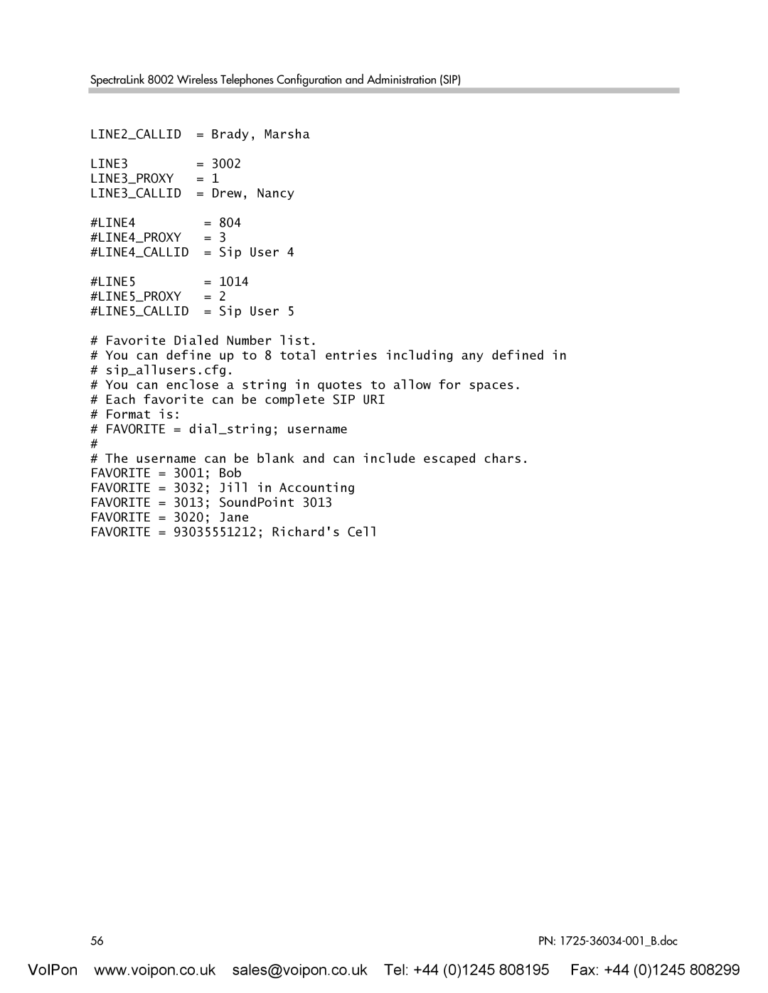 SpectraLink 8002 manual LINE2CALLID 