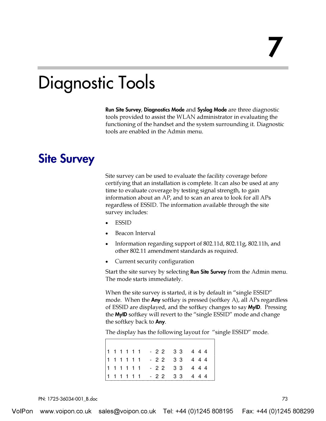 SpectraLink 8002 manual Diagnostic Tools, Site Survey 