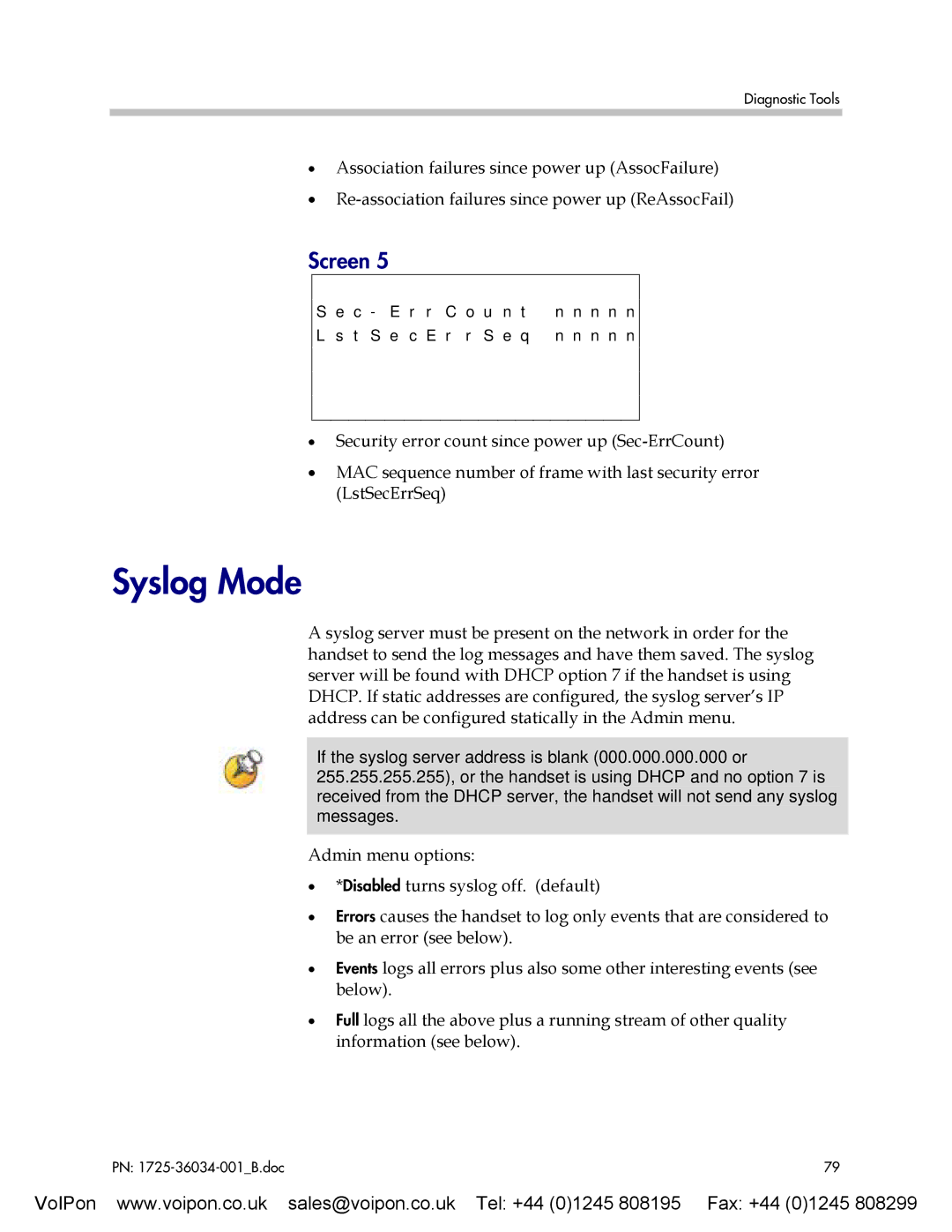 SpectraLink 8002 manual Syslog Mode 