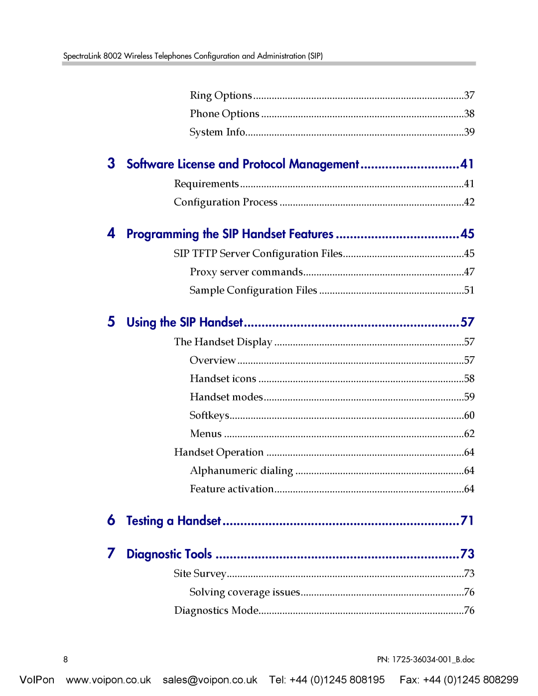 SpectraLink 8002 Software License and Protocol Management, Programming the SIP Handset Features, Using the SIP Handset 