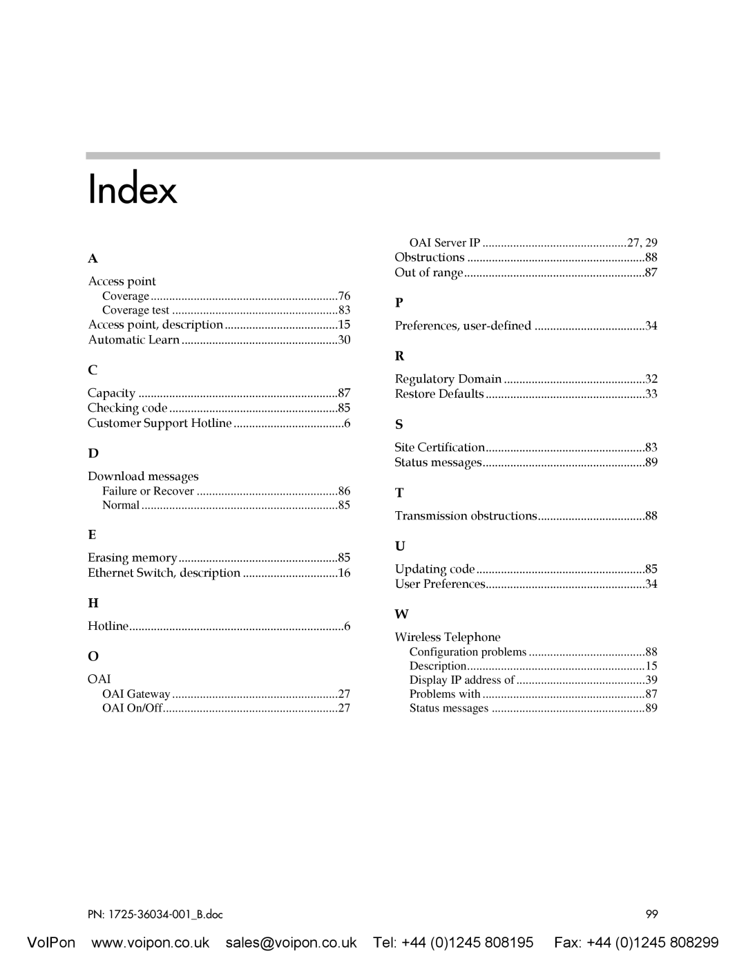 SpectraLink 8002 manual Index, Coverage Coverage test 