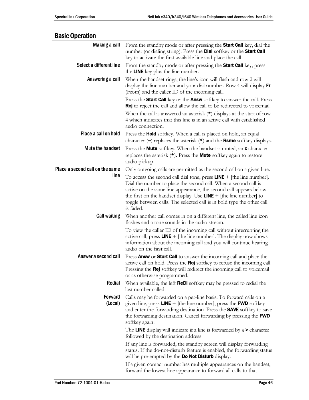 SpectraLink BPX100 manual Mute the handset 