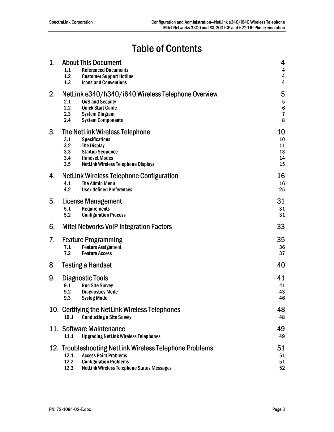 SpectraLink E340, I640, h340 manual Table of Contents 