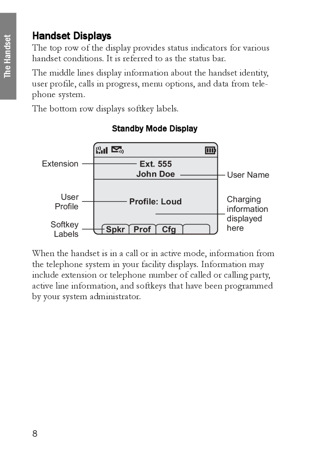 SpectraLink LINK 6020 manual Handset Displays, Standby Mode Display 