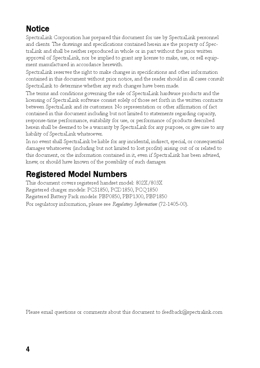 SpectraLink NetLink 8000 manual Registered Model Numbers 