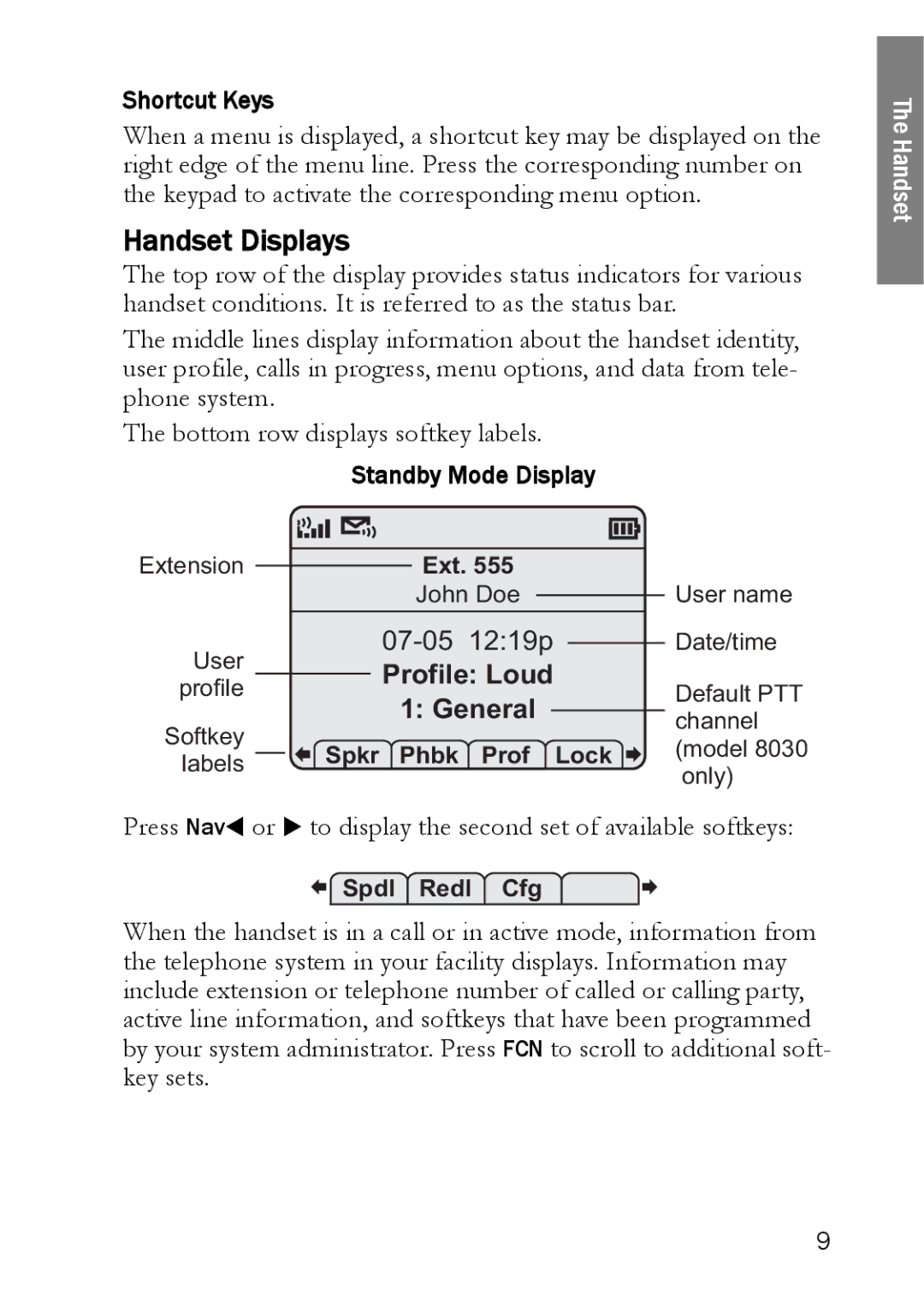 SpectraLink NetLink 8000 manual Handset Displays, Shortcut Keys 