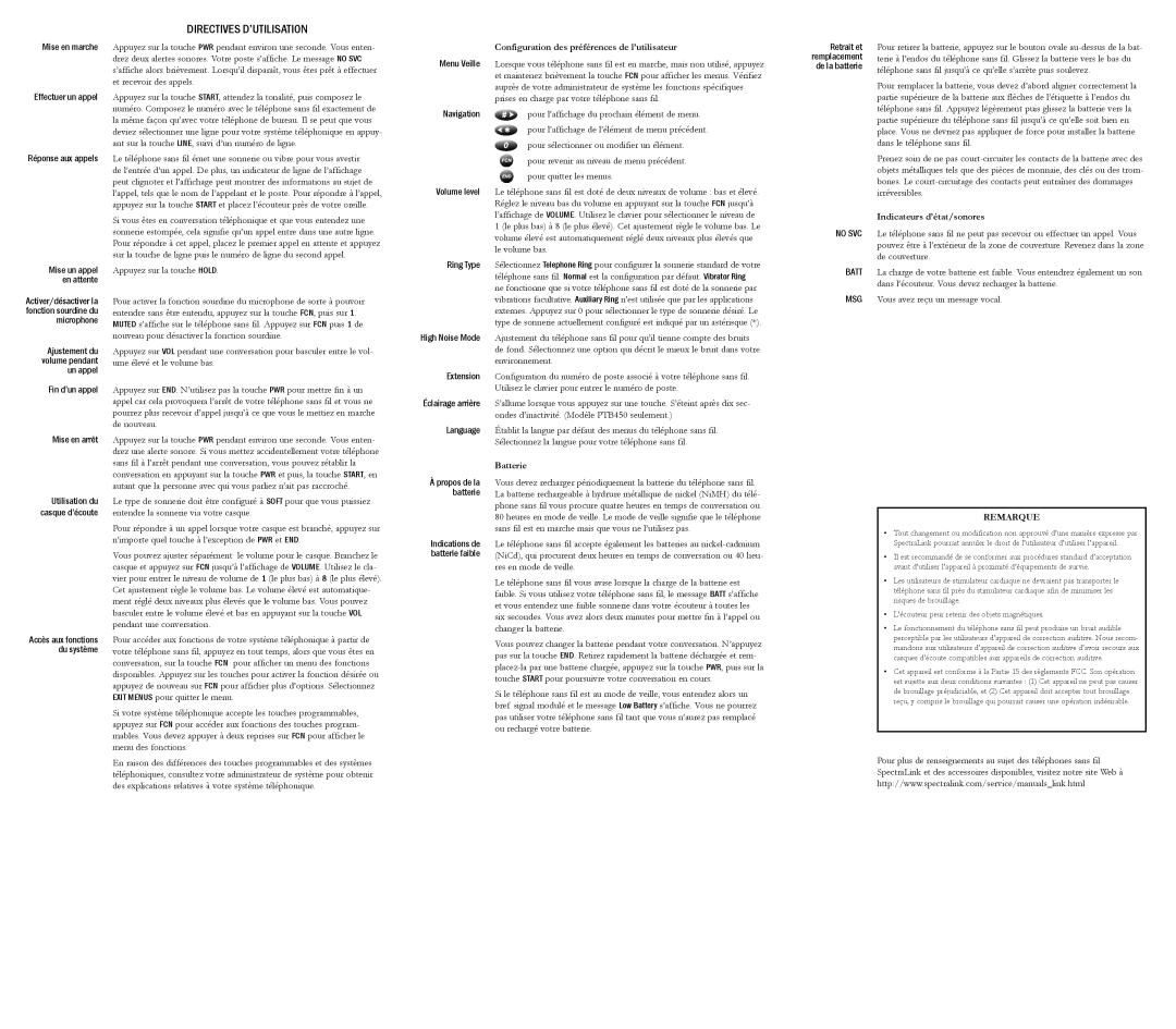 SpectraLink PTB400 Directives D’UTILISATION, Configuration des préférences de l’utilisateur, Indicateurs d’état/sonores 