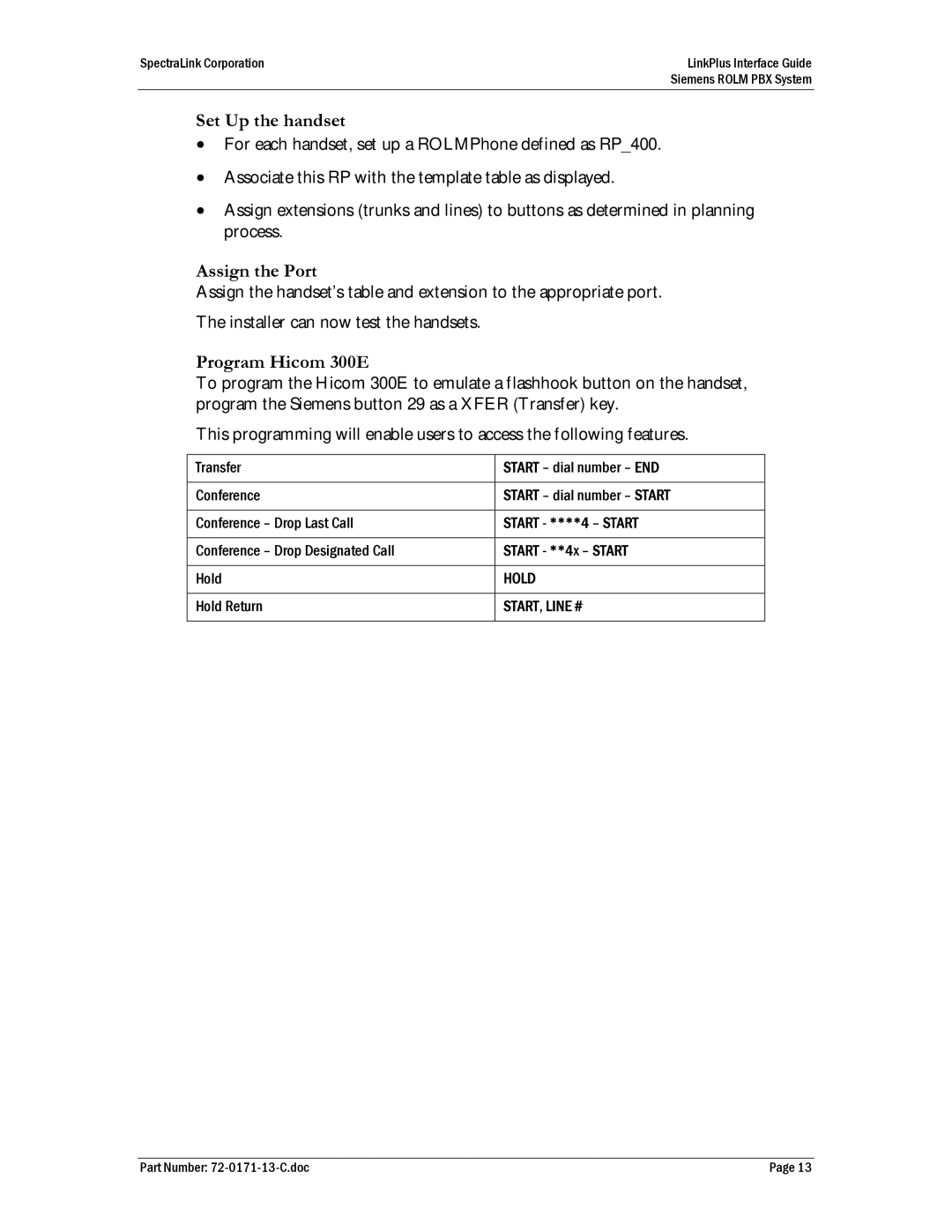 SpectraLink ROLM PBX manual Set Up the handset, Assign the Port, Program Hicom 300E 