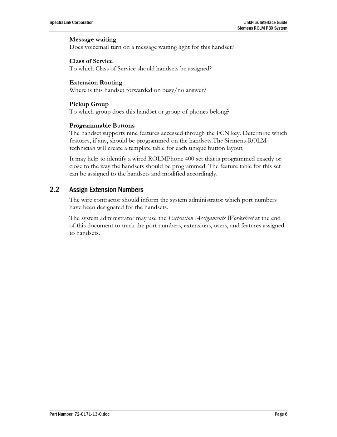 SpectraLink ROLM PBX manual Assign Extension Numbers 